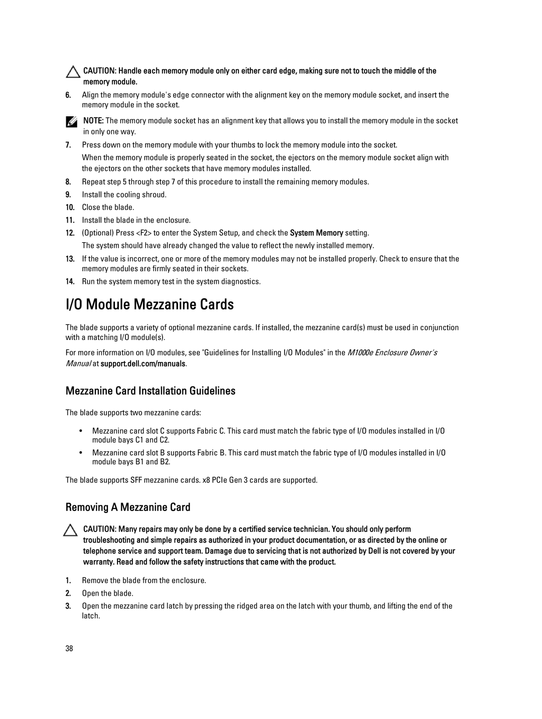 Dell M620 owner manual Module Mezzanine Cards, Mezzanine Card Installation Guidelines, Removing a Mezzanine Card 