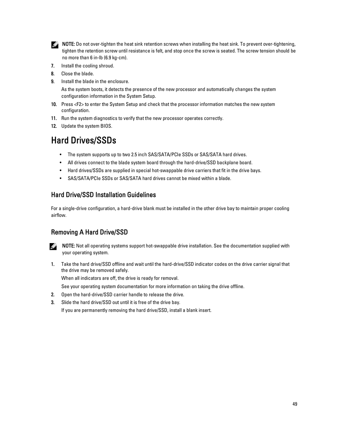 Dell M620 owner manual Hard Drives/SSDs, Hard Drive/SSD Installation Guidelines, Removing a Hard Drive/SSD 