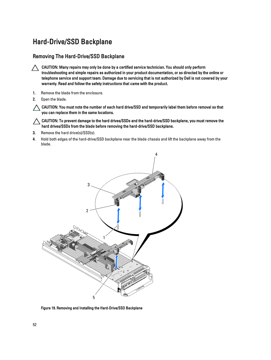Dell M620 owner manual Removing The Hard-Drive/SSD Backplane 