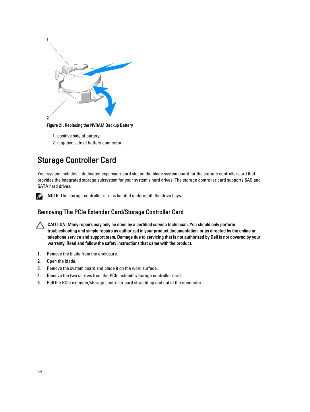 Dell M620 owner manual Removing The PCIe Extender Card/Storage Controller Card 