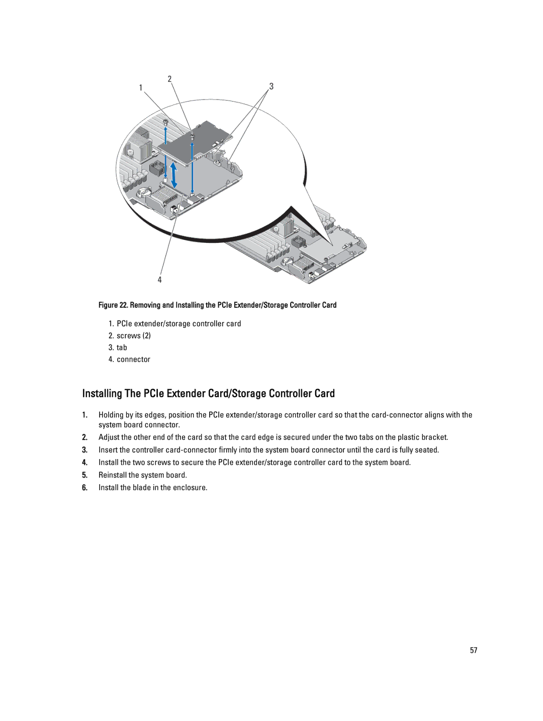 Dell M620 owner manual Installing The PCIe Extender Card/Storage Controller Card 