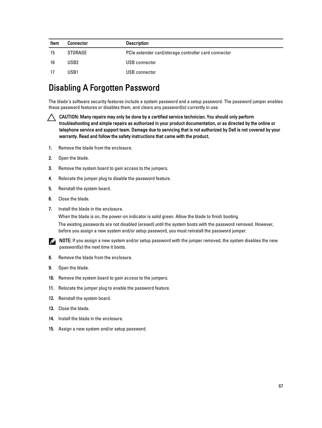 Dell M620 owner manual Disabling a Forgotten Password 