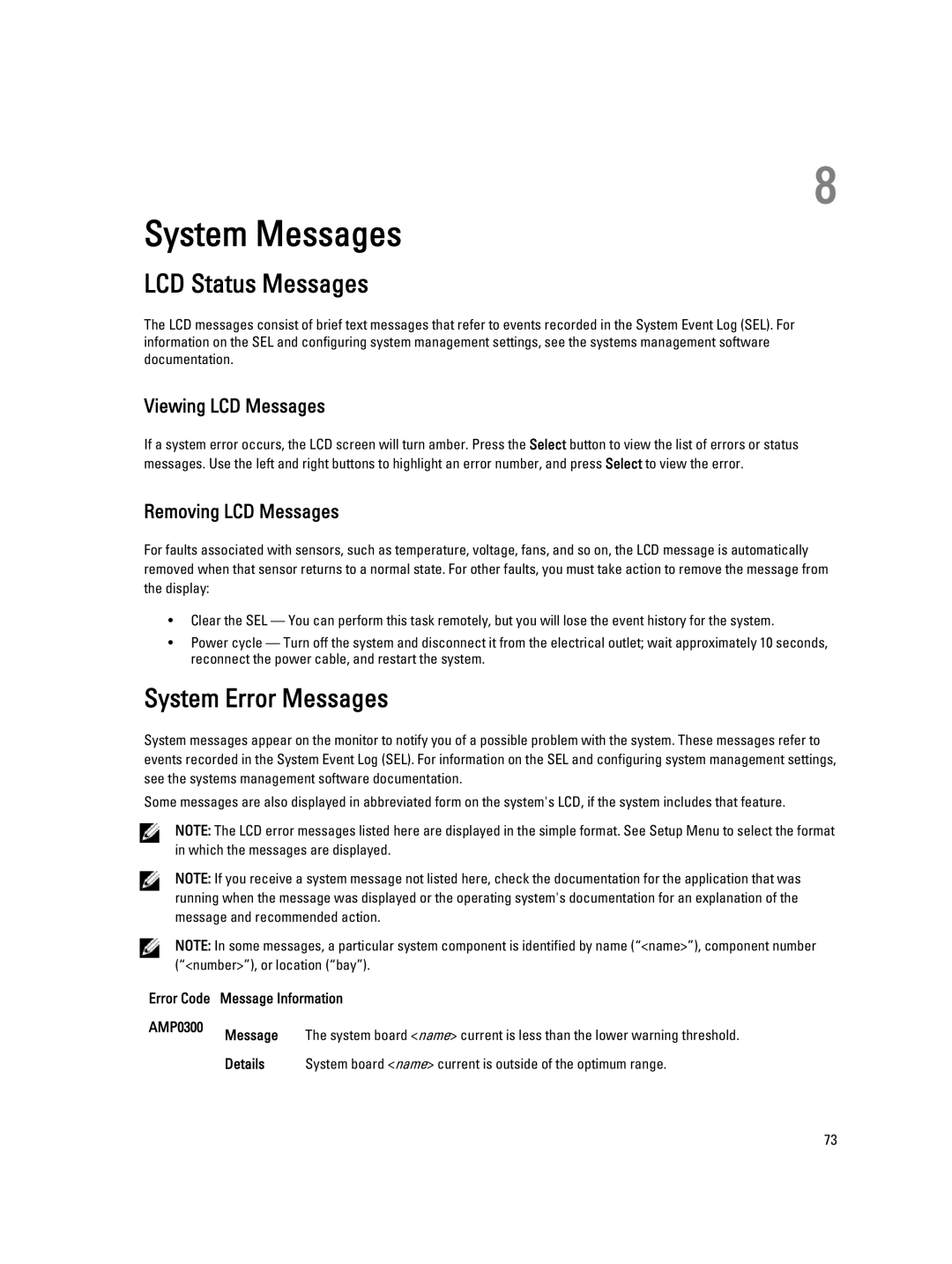 Dell M620 owner manual LCD Status Messages, System Error Messages, Viewing LCD Messages, Removing LCD Messages 