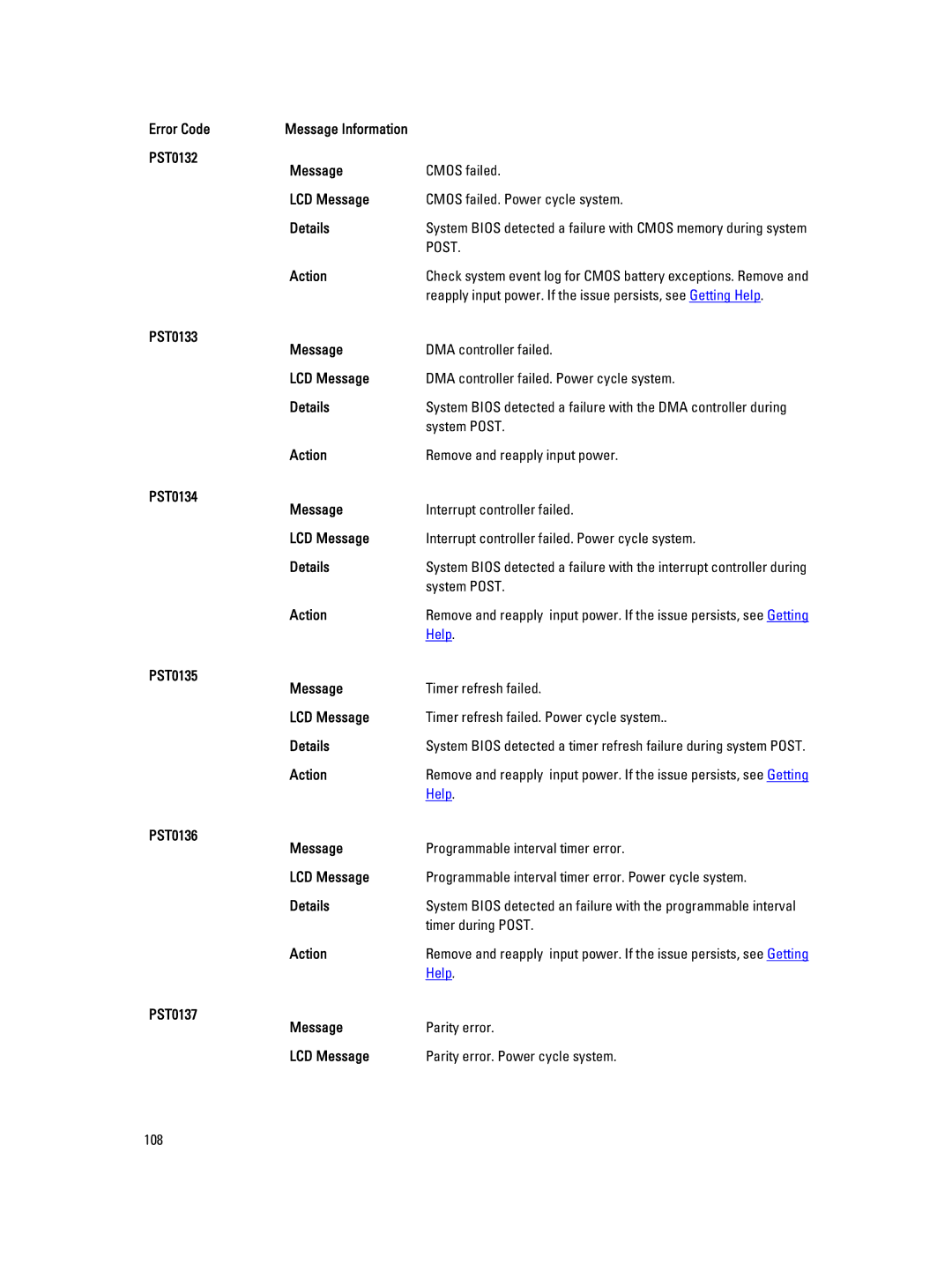 Dell M620 owner manual System Post, Timer during Post 