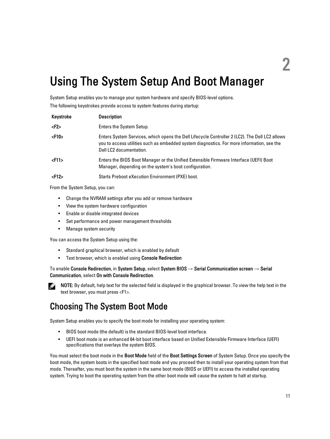 Dell M620 owner manual Choosing The System Boot Mode 