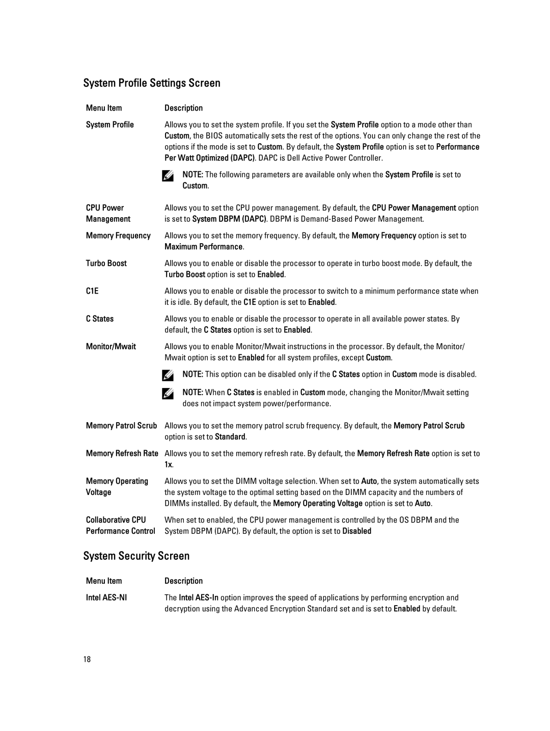 Dell M620 owner manual System Profile Settings Screen, System Security Screen 