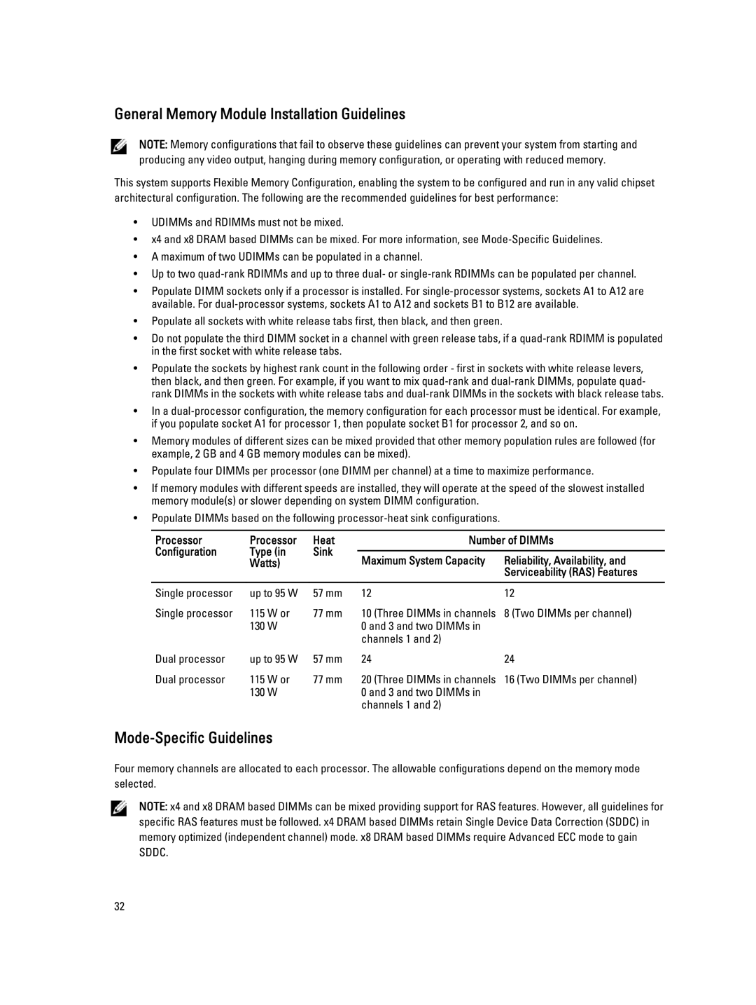 Dell M620 owner manual General Memory Module Installation Guidelines, Mode-Specific Guidelines, Reliability, Availability 