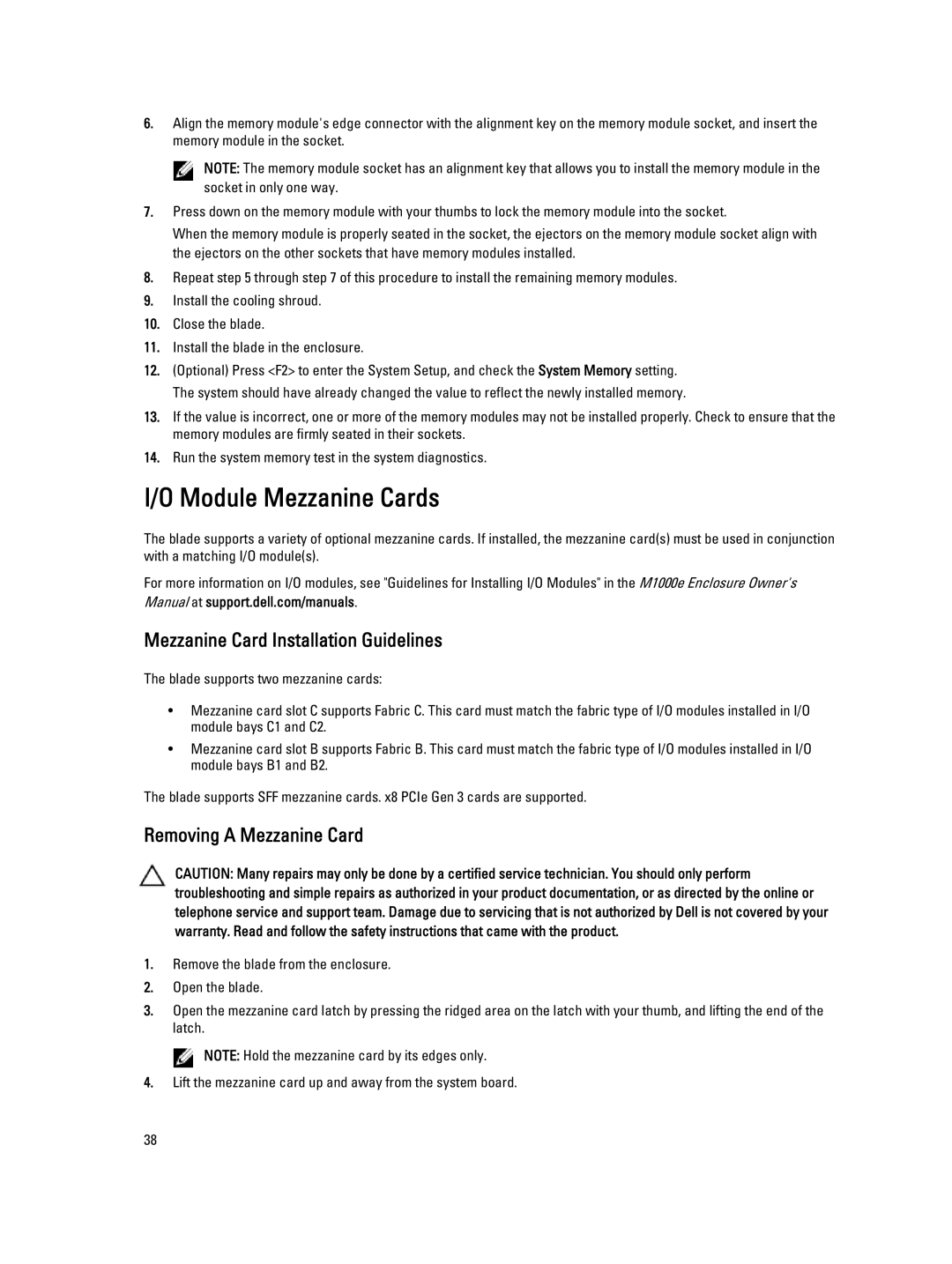 Dell M620 owner manual Module Mezzanine Cards, Mezzanine Card Installation Guidelines, Removing a Mezzanine Card 