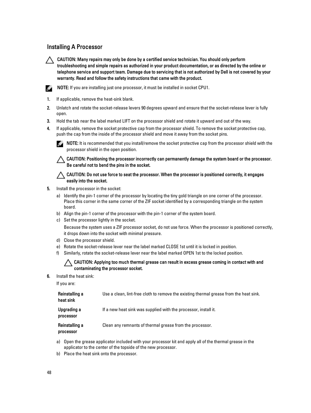 Dell M620 owner manual Installing a Processor, Reinstalling a 