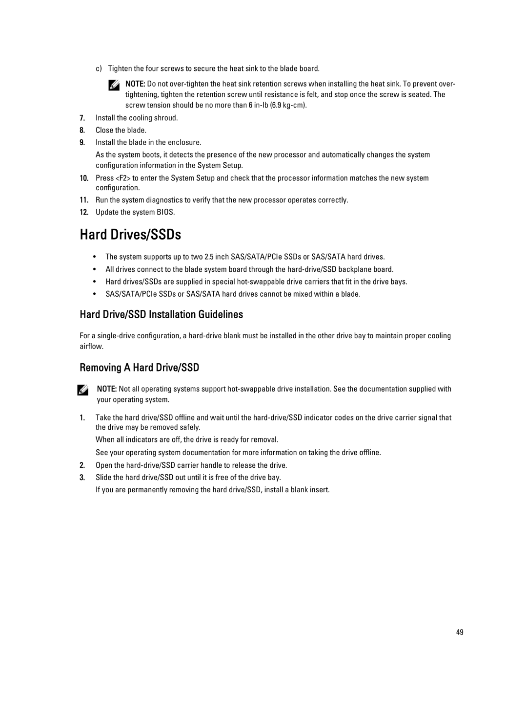 Dell M620 owner manual Hard Drives/SSDs, Hard Drive/SSD Installation Guidelines, Removing a Hard Drive/SSD 