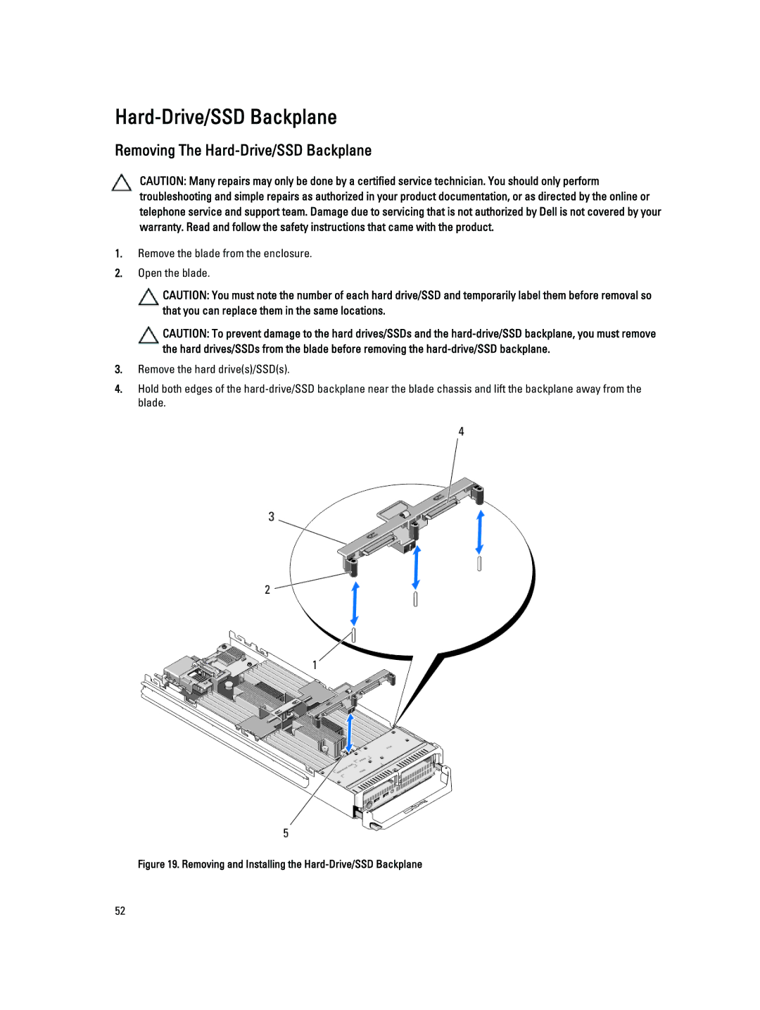 Dell M620 owner manual Removing The Hard-Drive/SSD Backplane 