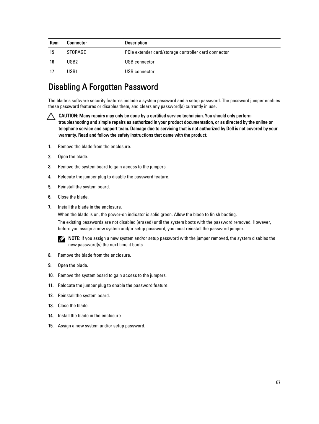 Dell M620 owner manual Disabling a Forgotten Password 