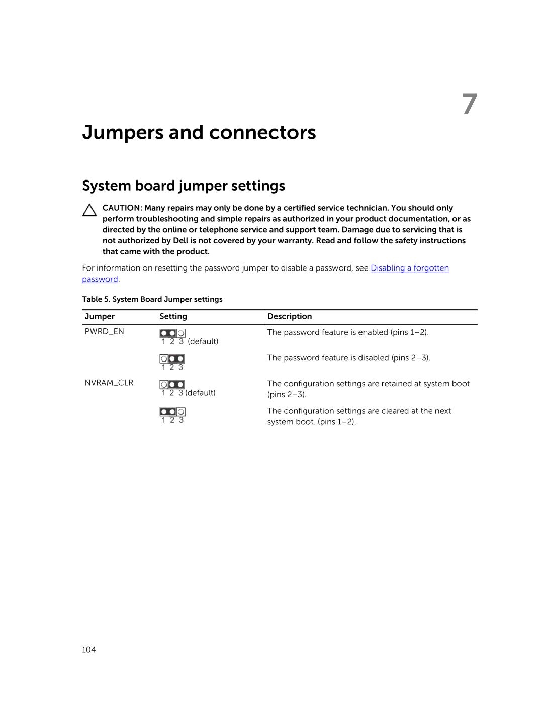 Dell M630 owner manual Jumpers and connectors, System board jumper settings 