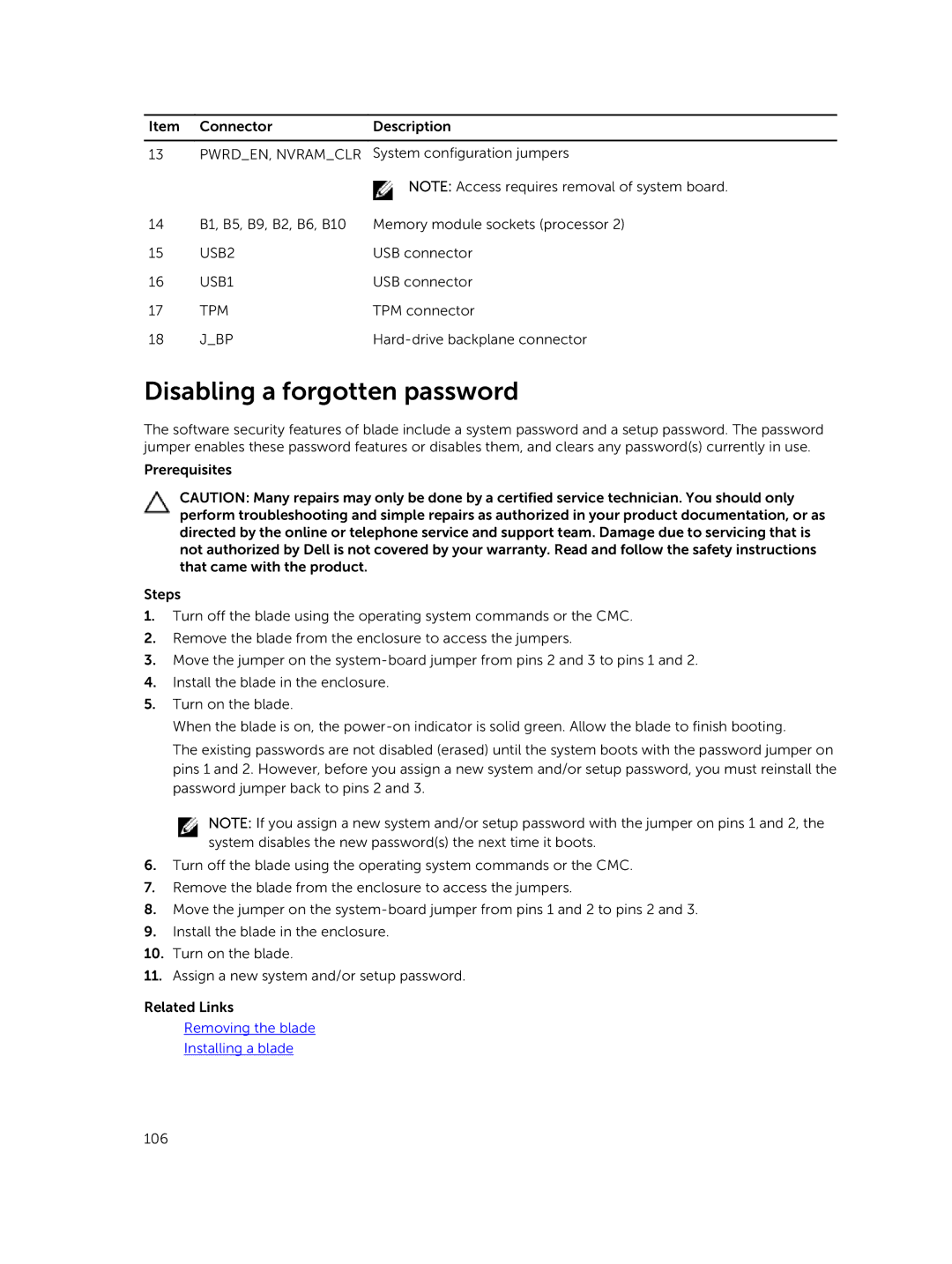 Dell M630 owner manual Disabling a forgotten password 