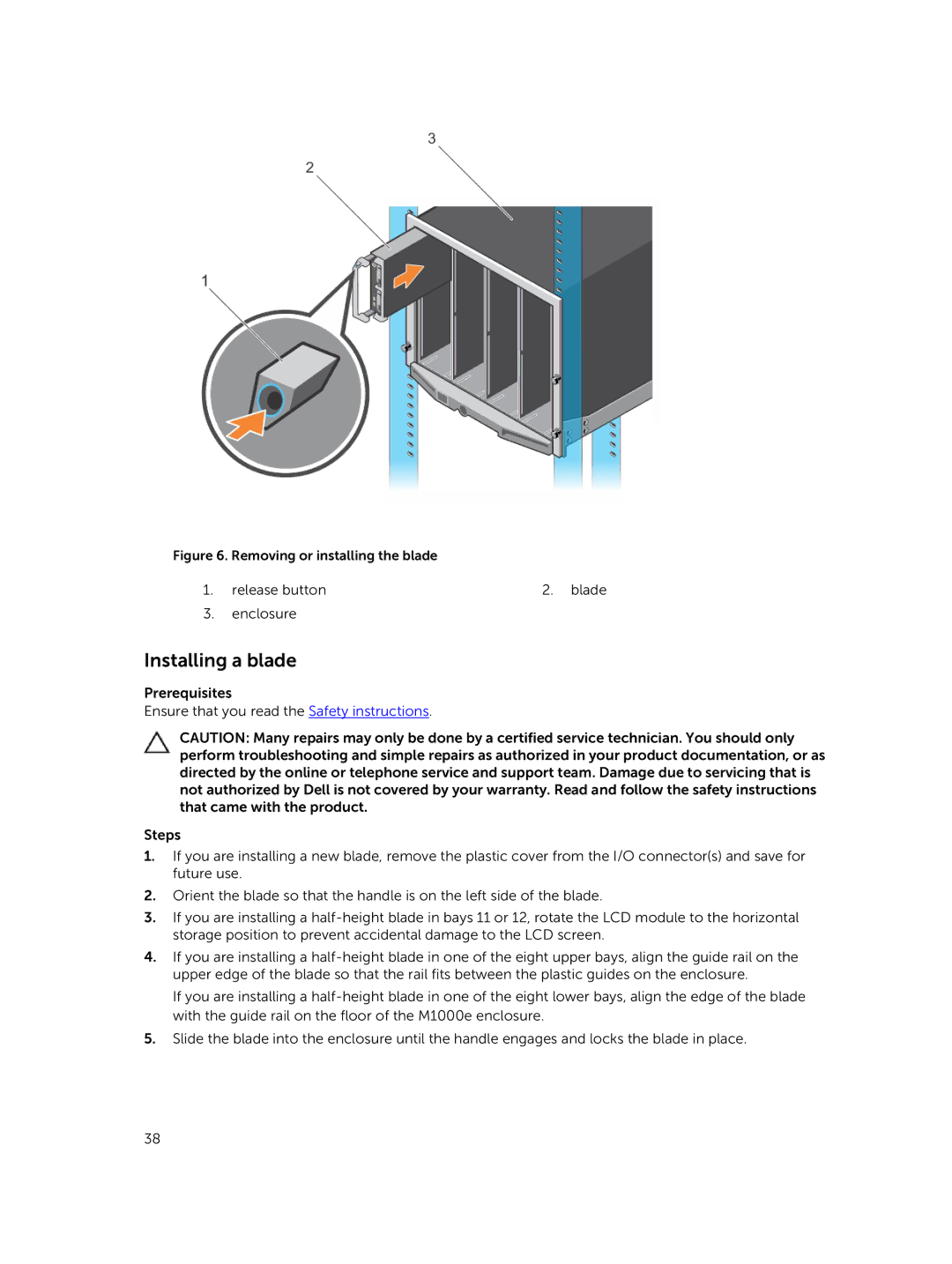 Dell M630 owner manual Installing a blade, Removing or installing the blade 