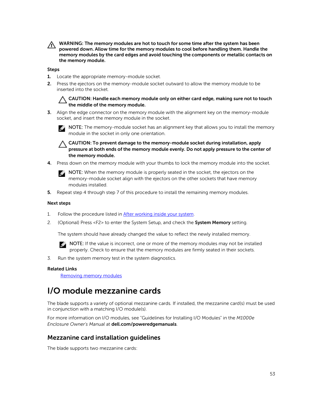 Dell M630 owner manual Module mezzanine cards, Mezzanine card installation guidelines 