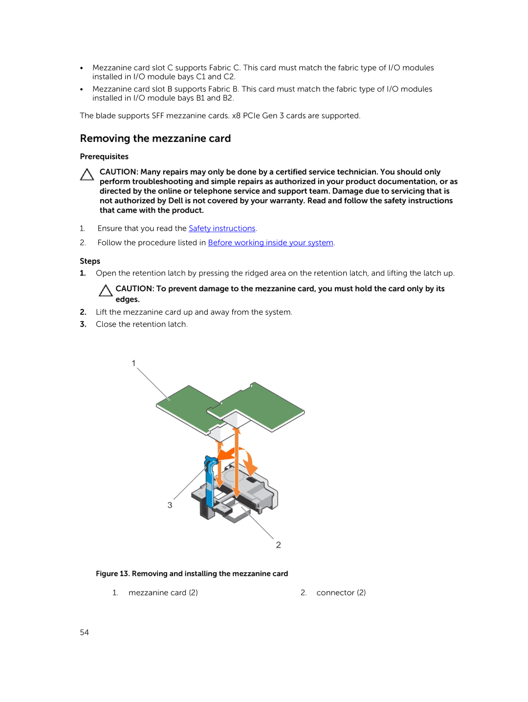 Dell M630 owner manual Removing the mezzanine card, Removing and installing the mezzanine card 