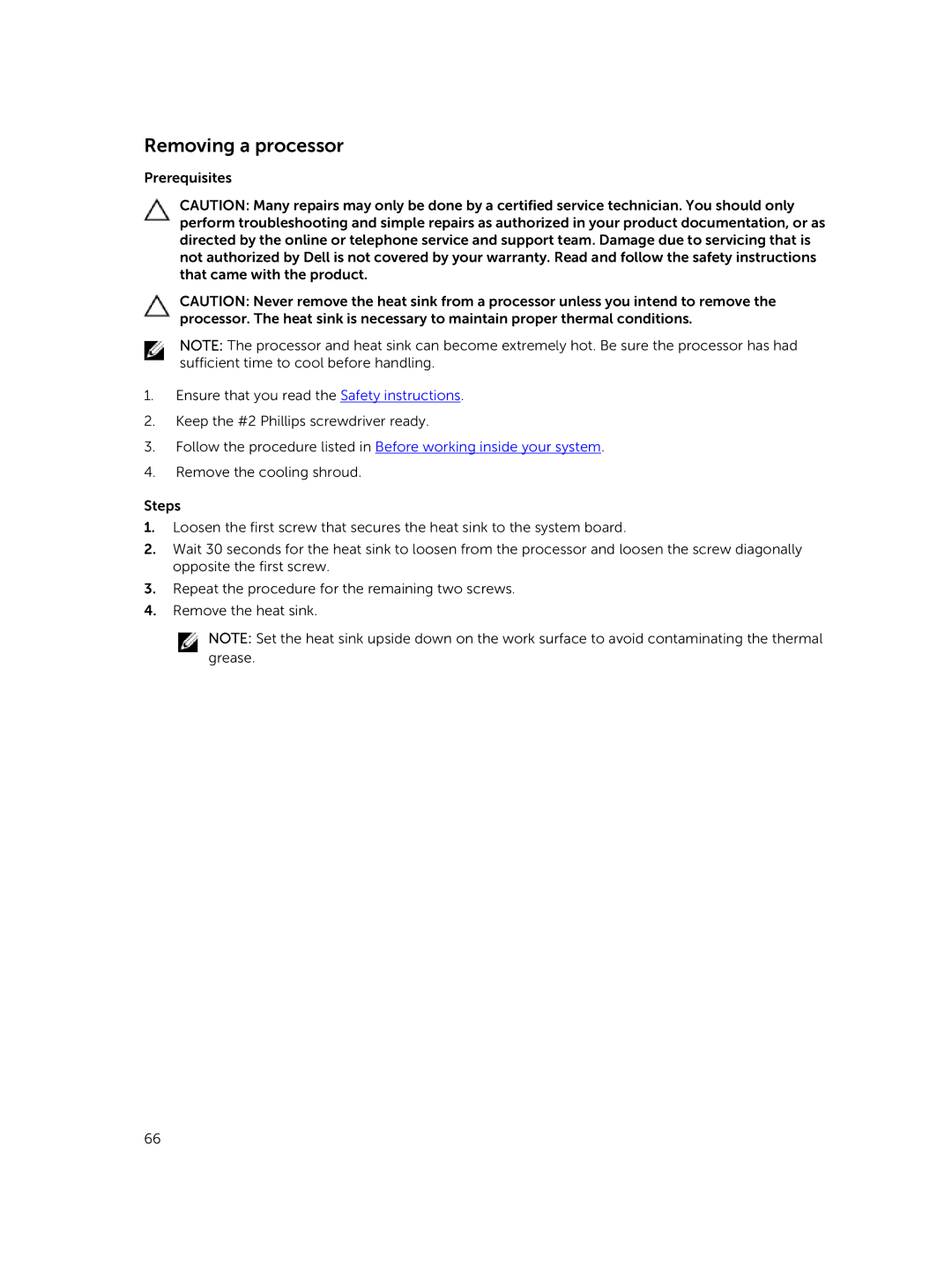 Dell M630 owner manual Removing a processor 