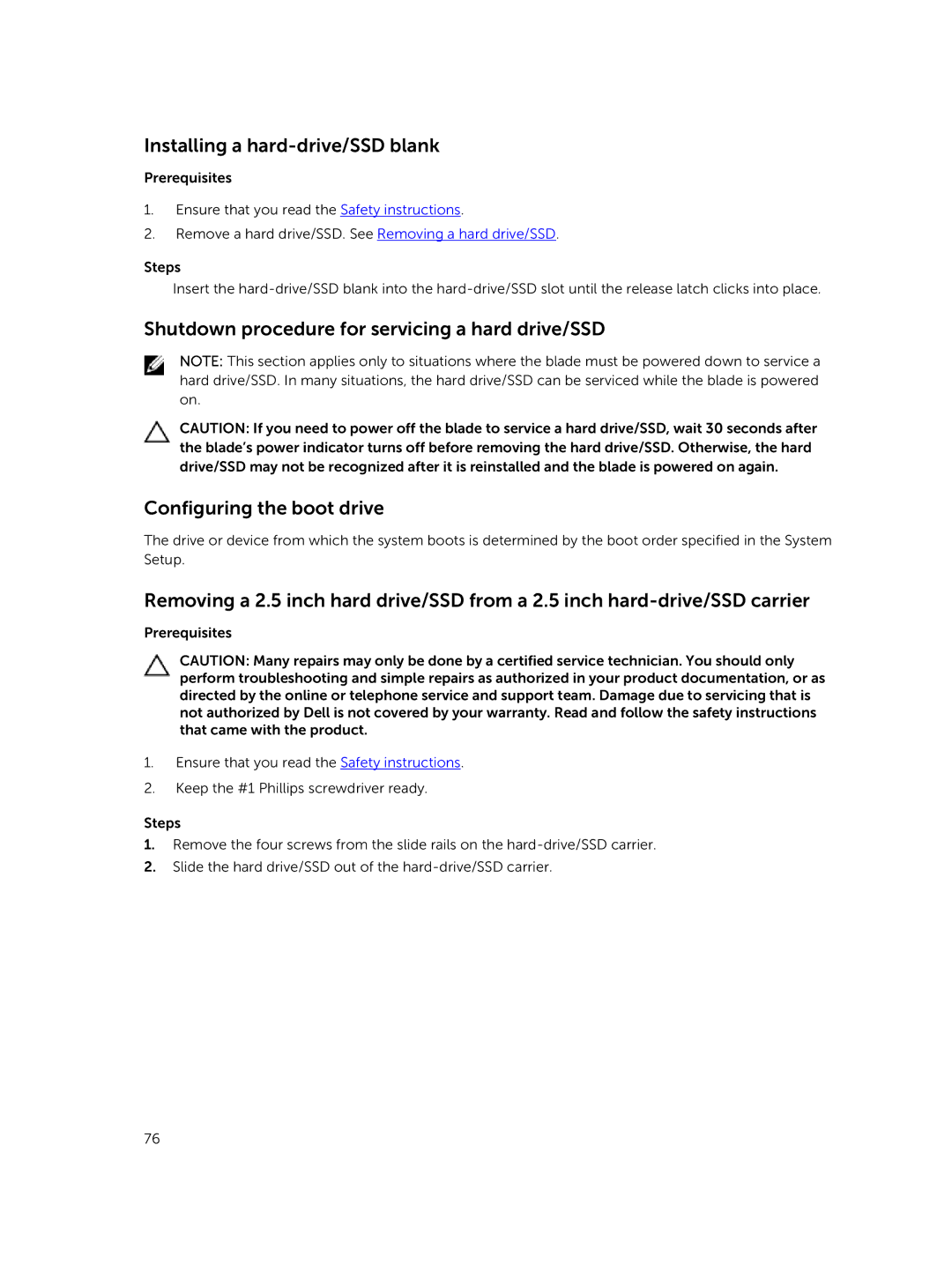 Dell M630 owner manual Installing a hard-drive/SSD blank 