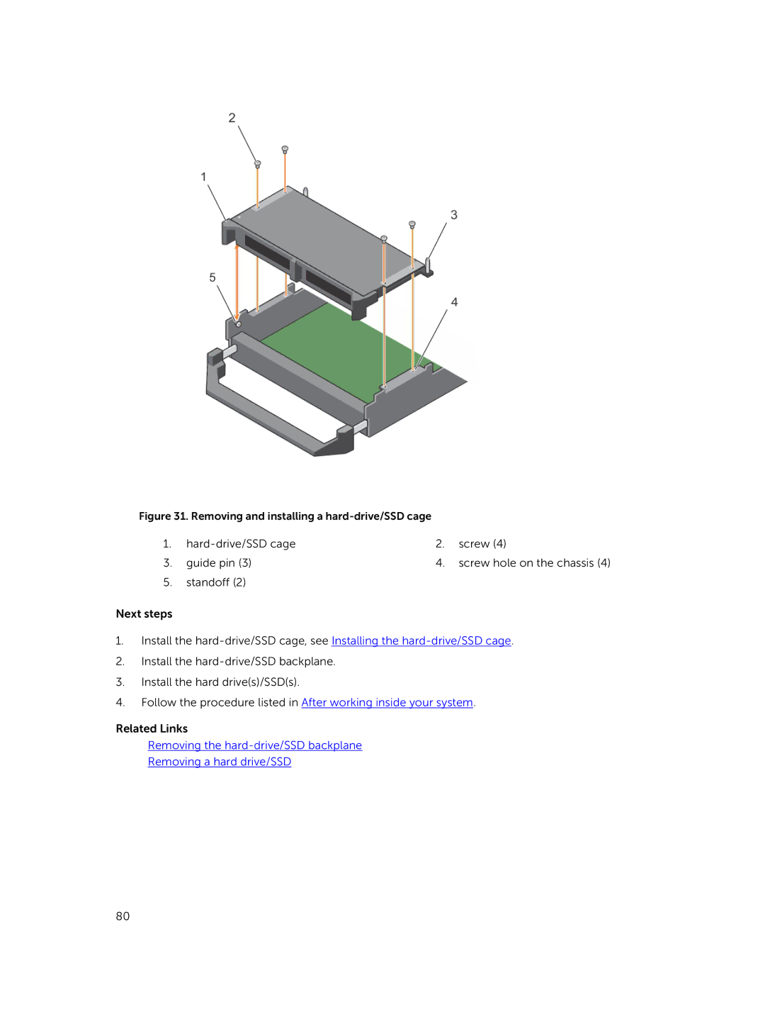 Dell M630 owner manual Hard-drive/SSD cage Screw Guide pin 