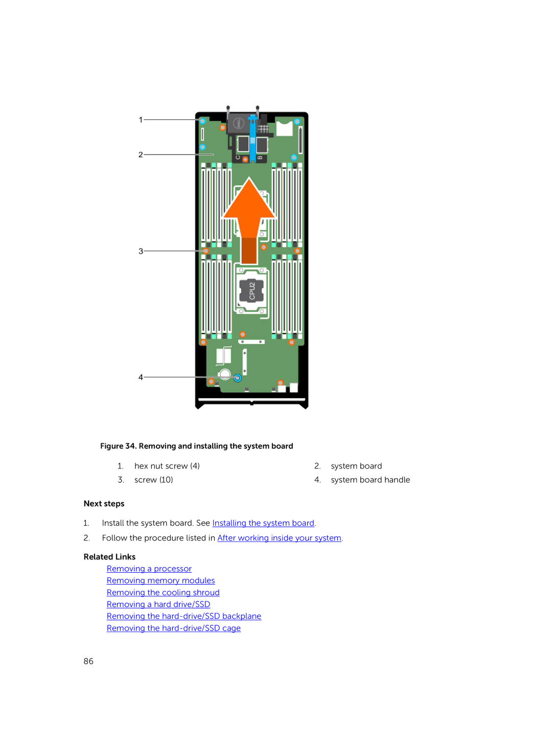 Dell M630 owner manual Hex nut screw System board Screw 