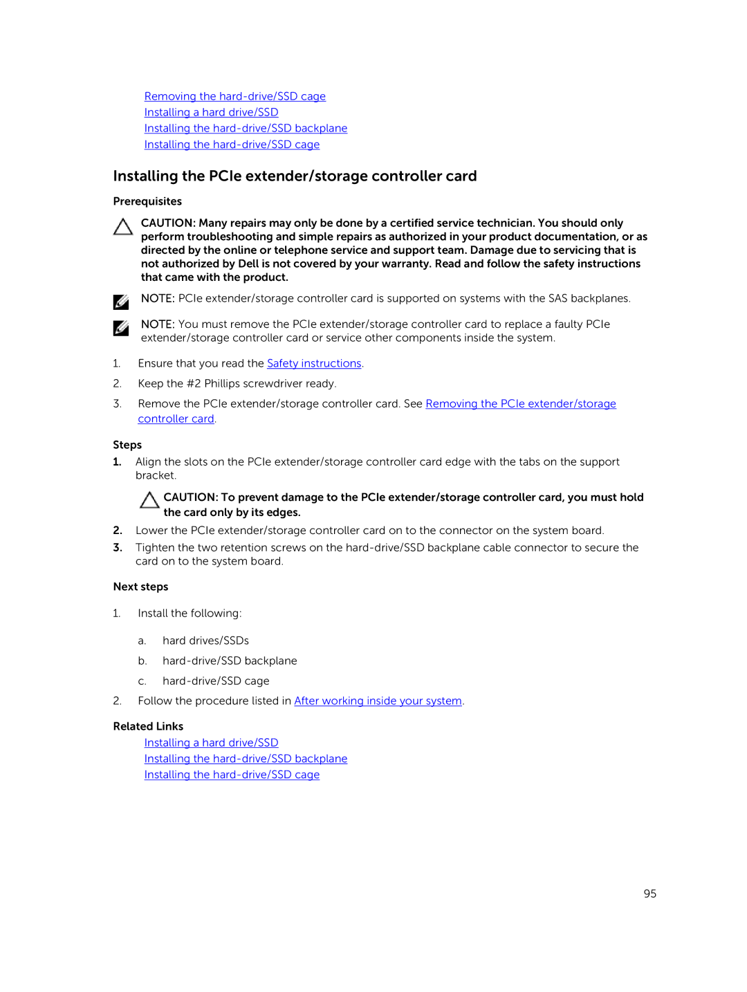 Dell M630 owner manual Installing the PCIe extender/storage controller card 