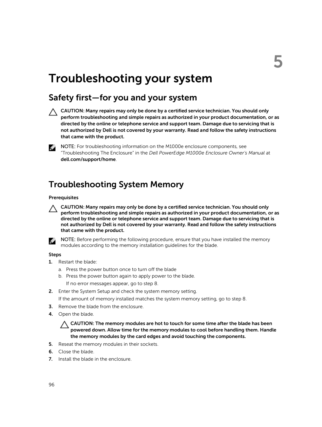 Dell M630 owner manual Troubleshooting your system 