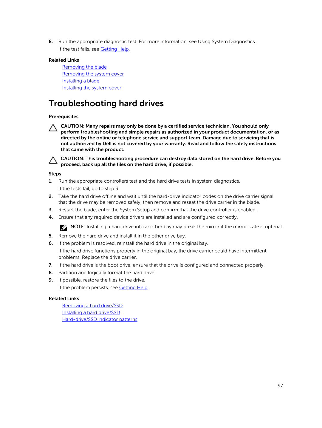 Dell M630 owner manual Troubleshooting hard drives 