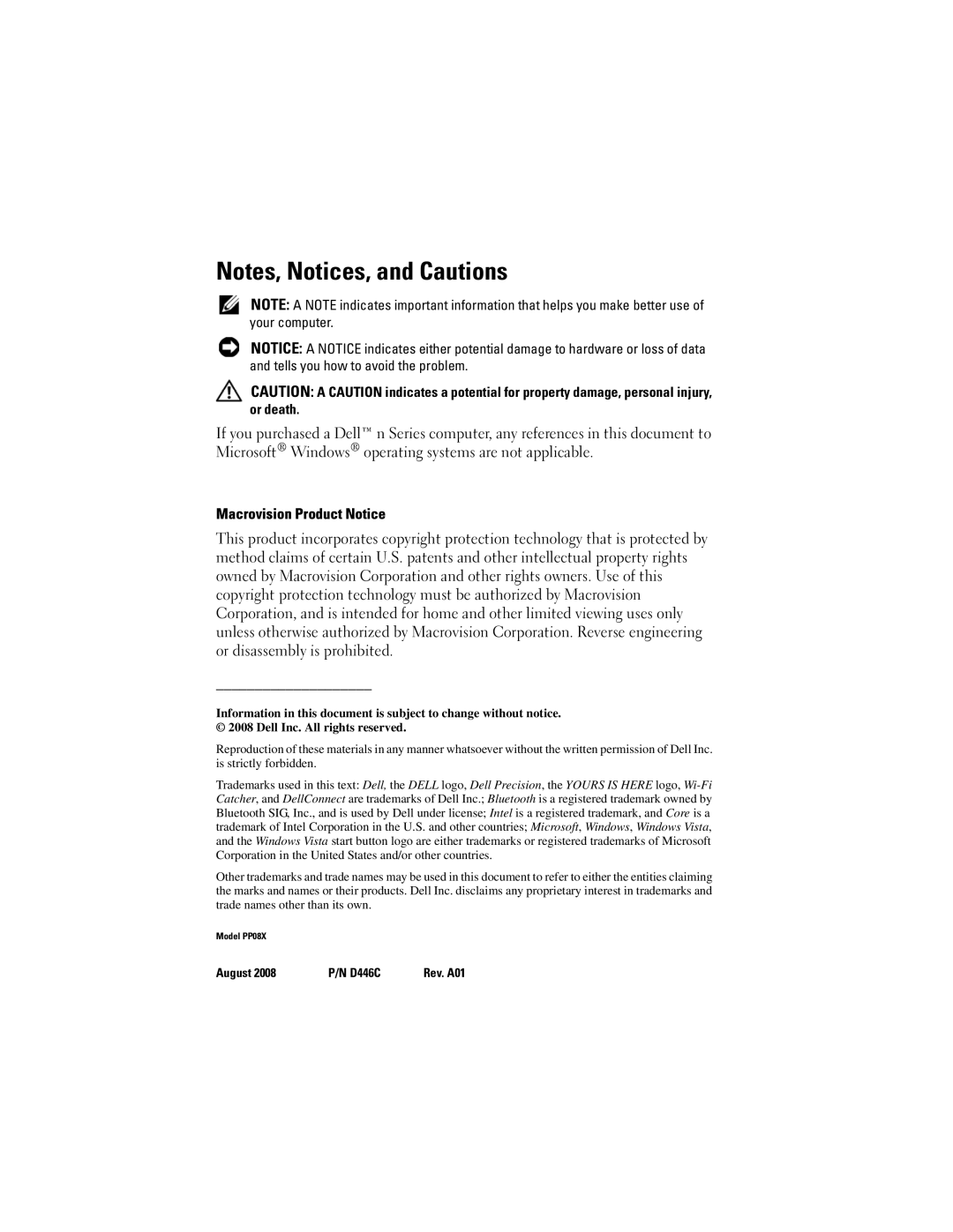 Dell M6400 specifications Macrovision Product Notice 