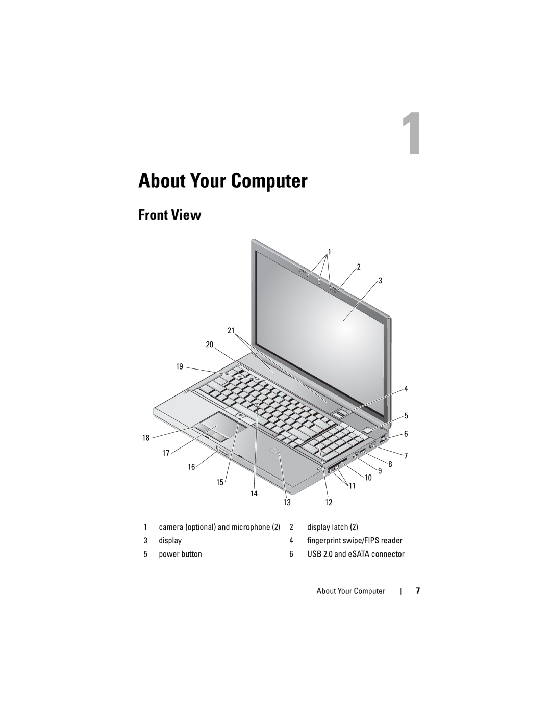 Dell M6400 specifications About Your Computer, Front View 