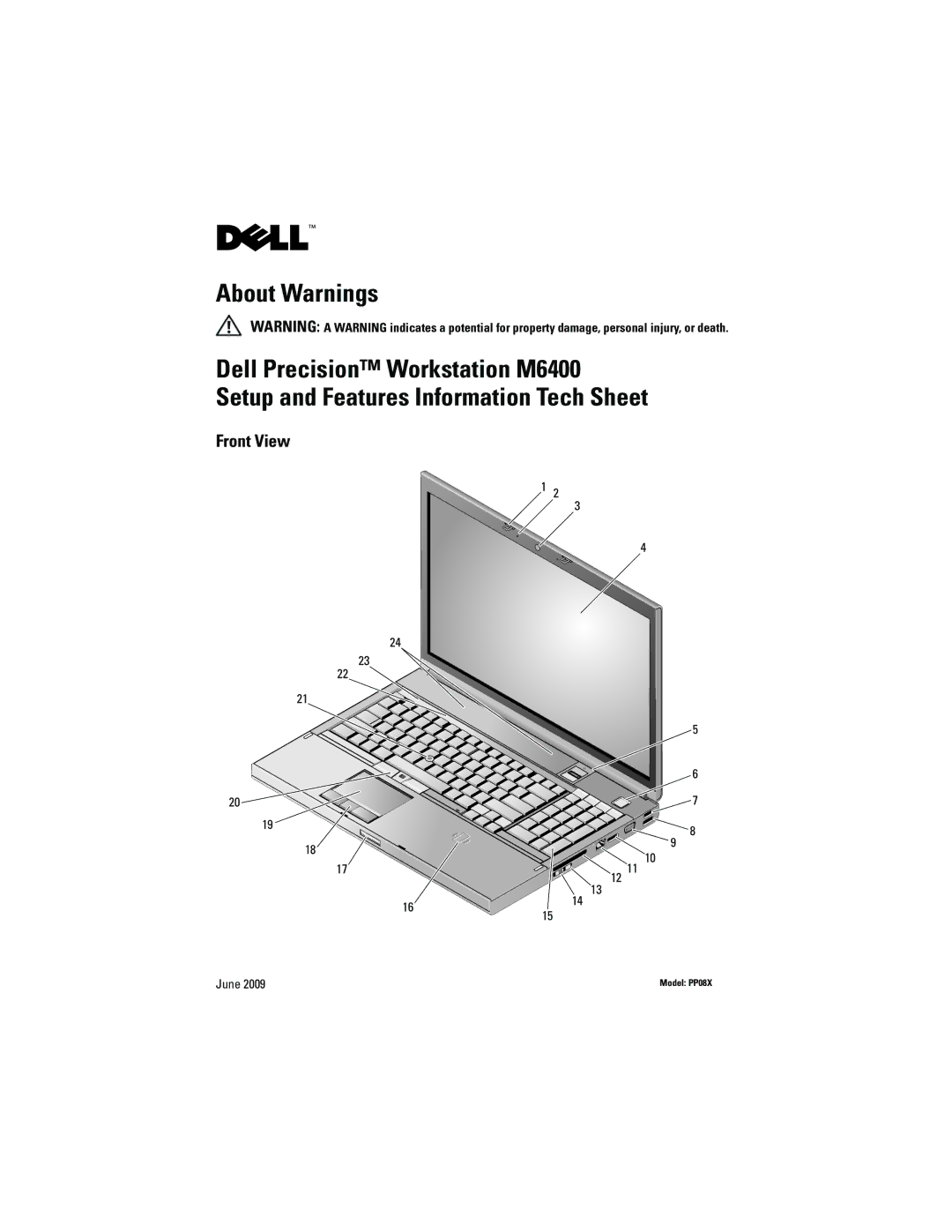 Dell M6400 manual Front View, June 