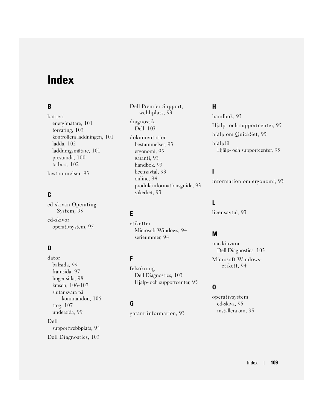 Dell PD518, M65 manual 109, Index 