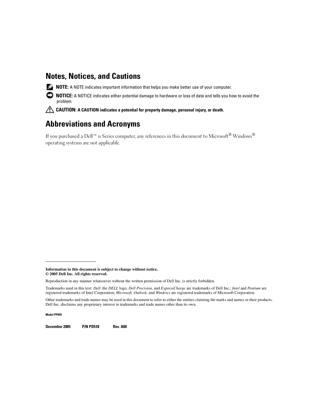 Dell M65, PD518 manual Abbreviations and Acronyms 