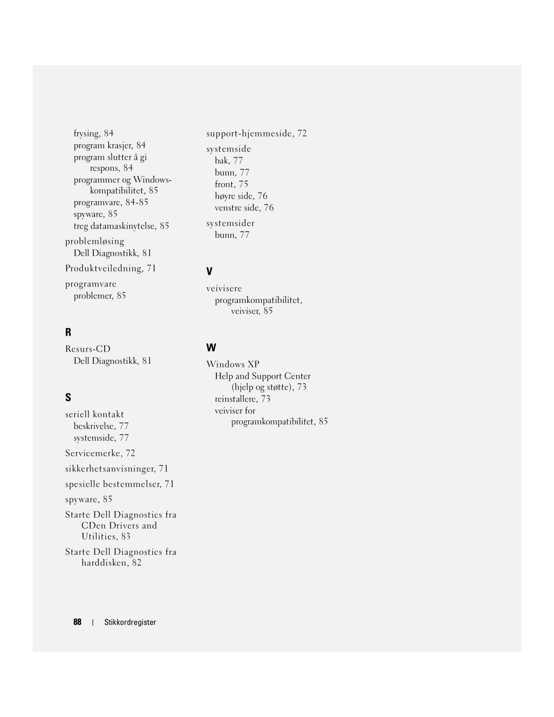 Dell M65, PD518 manual Stikkordregister 