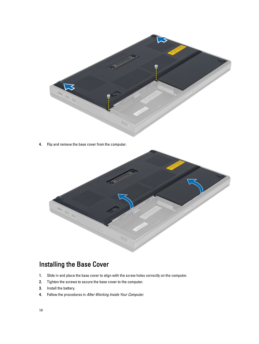 Dell M6700 owner manual Installing the Base Cover 