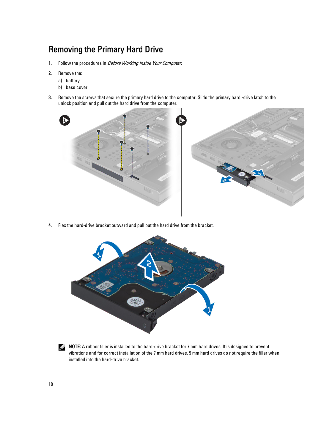 Dell M6700 owner manual Removing the Primary Hard Drive 