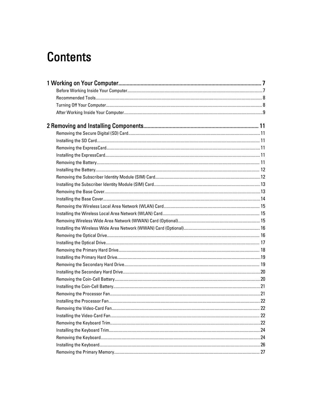 Dell M6700 owner manual Contents 