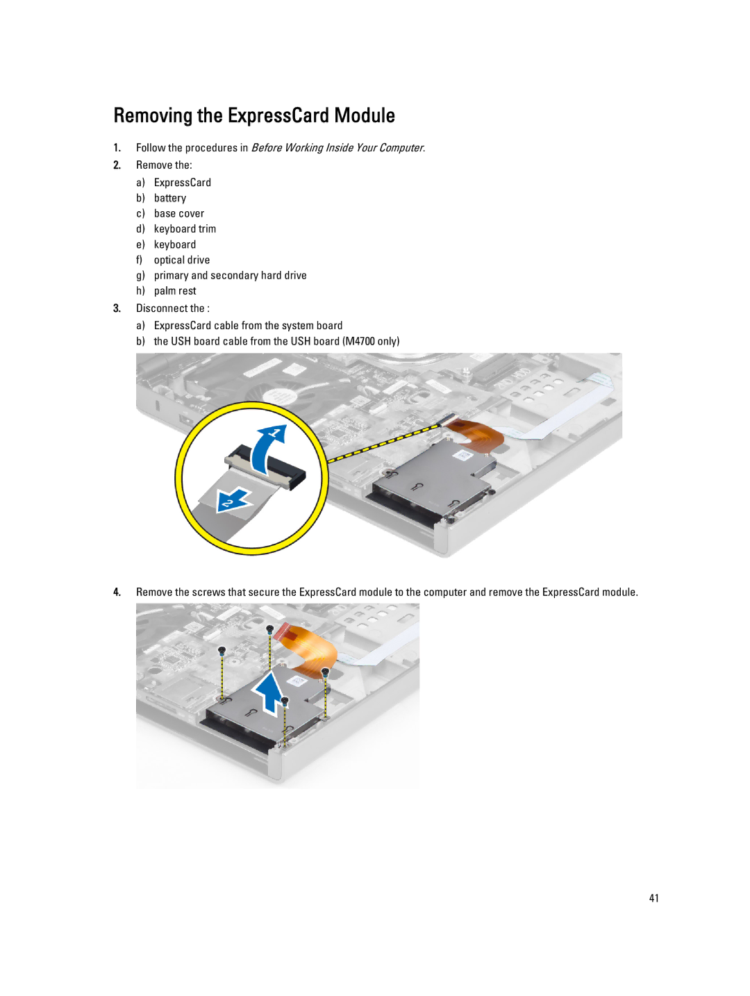 Dell M6700 owner manual Removing the ExpressCard Module 