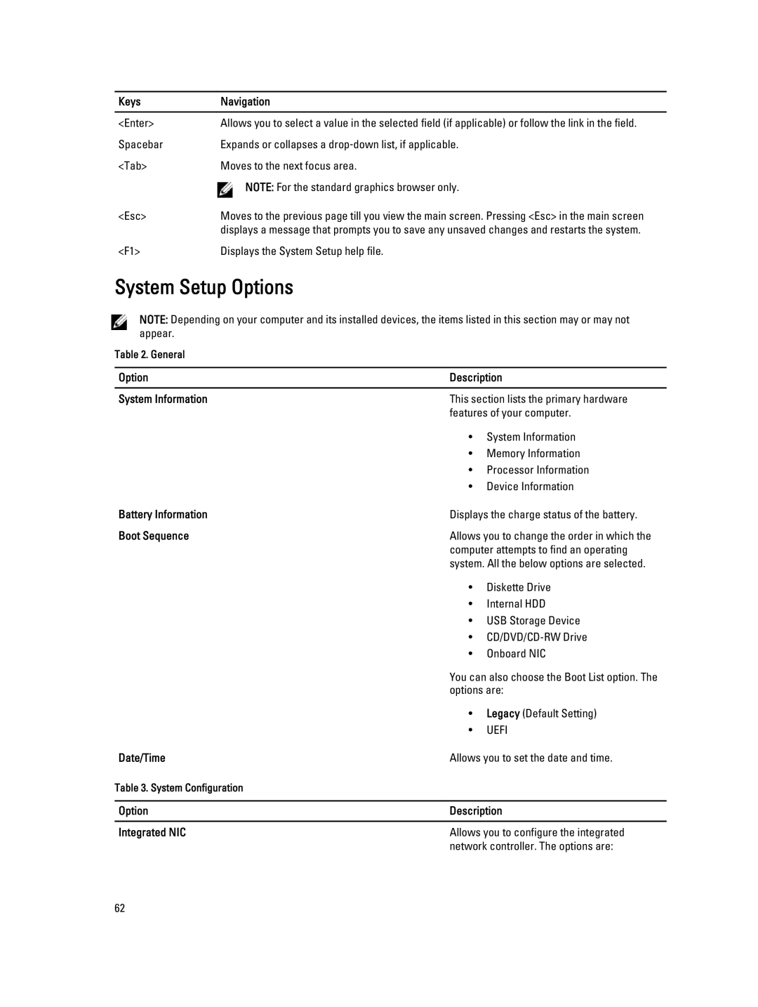 Dell M6700 owner manual System Setup Options 