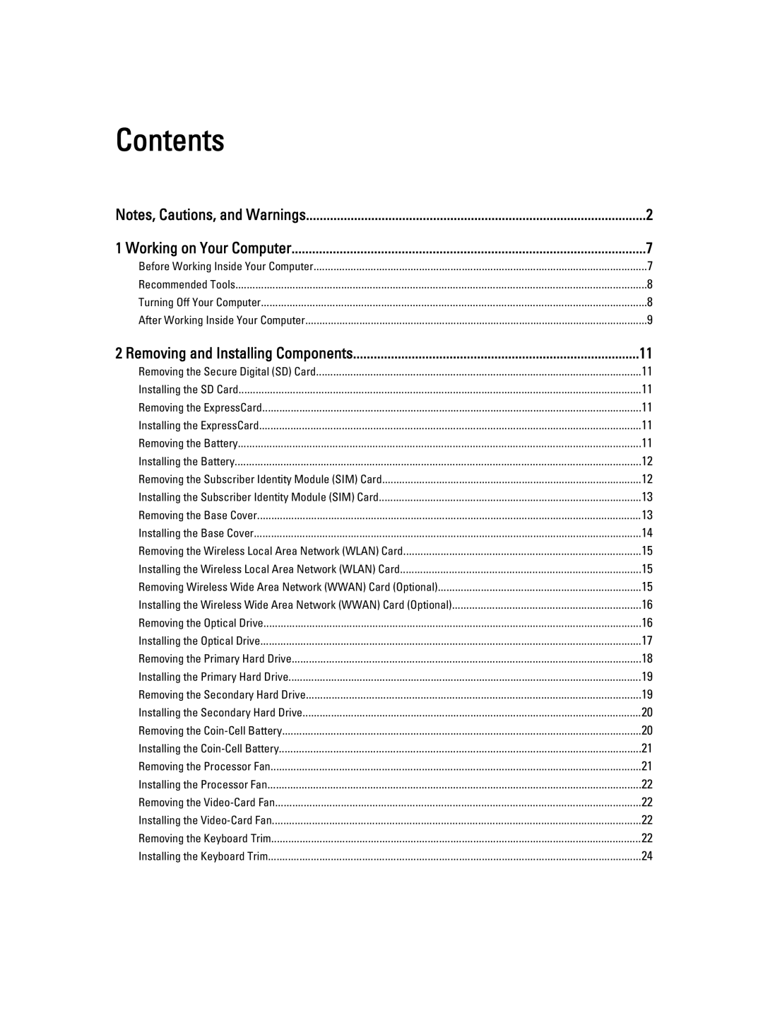 Dell M6700 owner manual Contents 