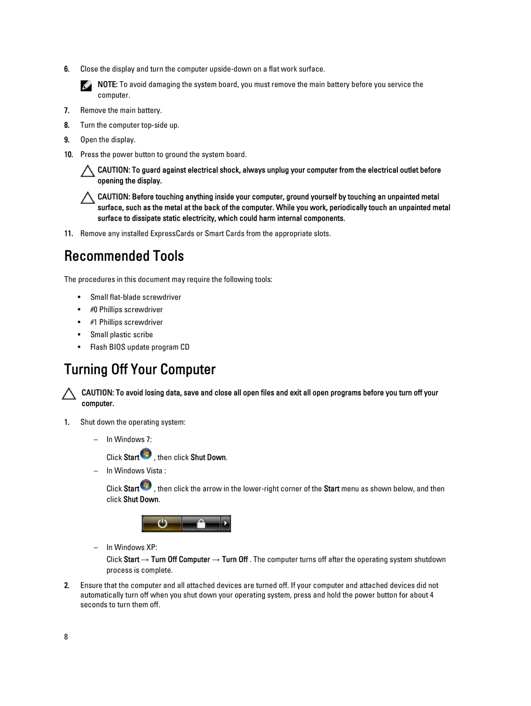 Dell M6700 owner manual Recommended Tools, Turning Off Your Computer 