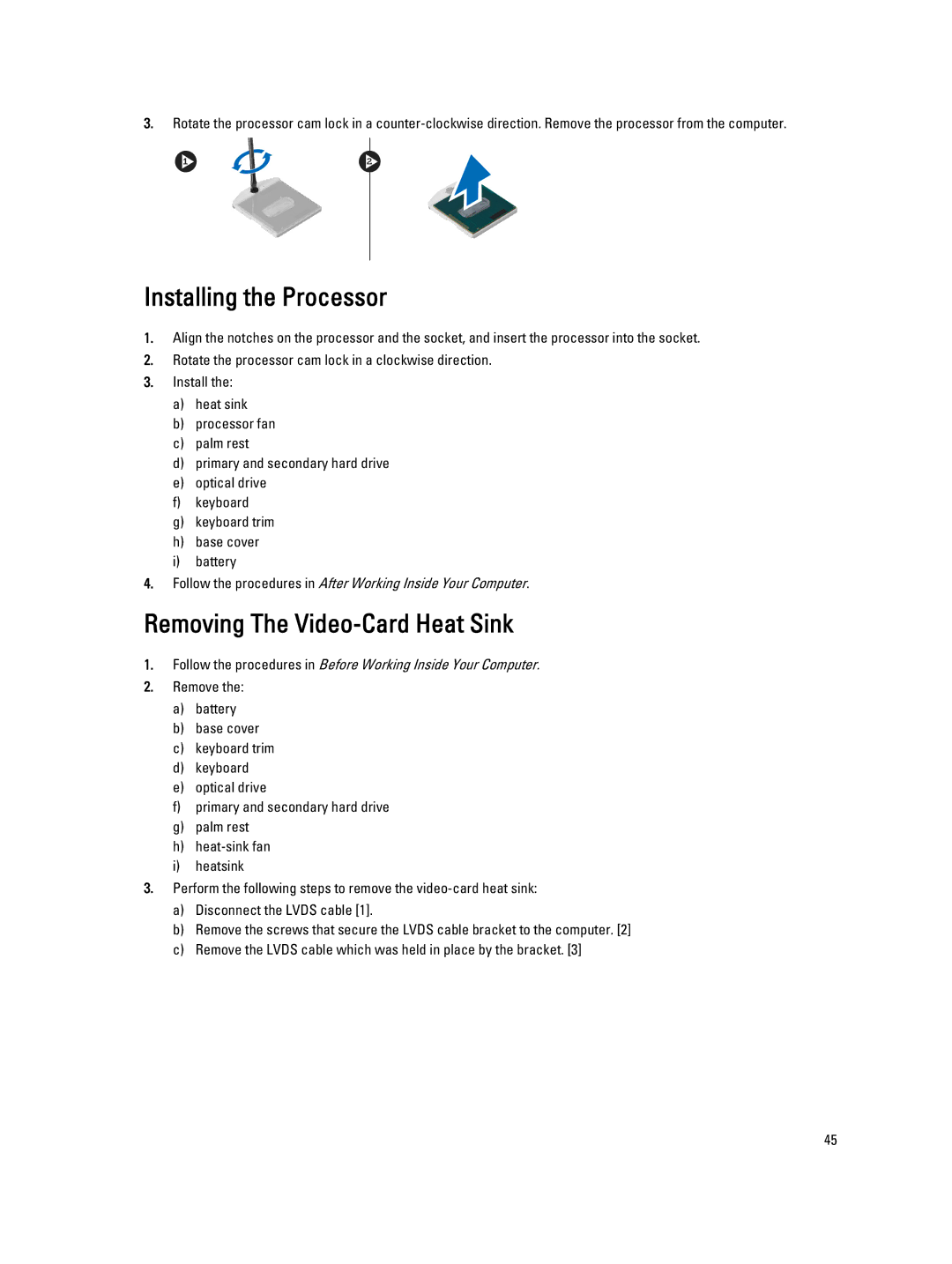 Dell M6800 owner manual Installing the Processor, Removing The Video-Card Heat Sink 