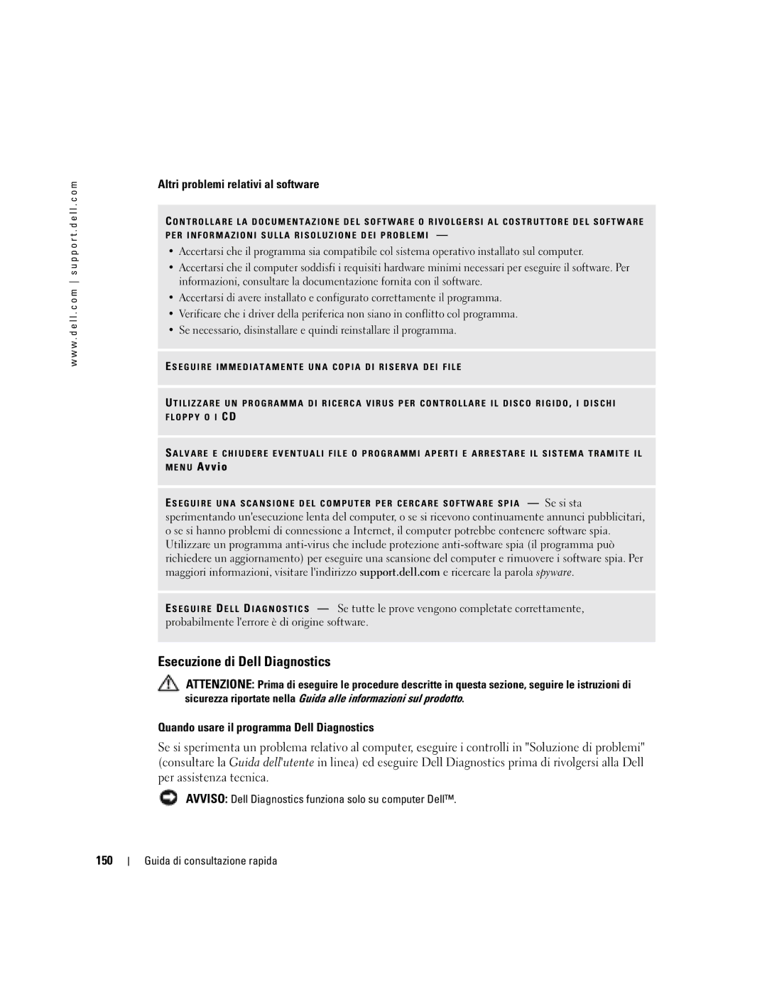 Dell M70 Mobile manual Esecuzione di Dell Diagnostics, Altri problemi relativi al software, 150 