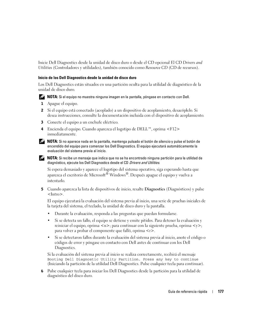 Dell M70 Mobile manual Inicio de los Dell Diagnostics desde la unidad de disco duro, 177 