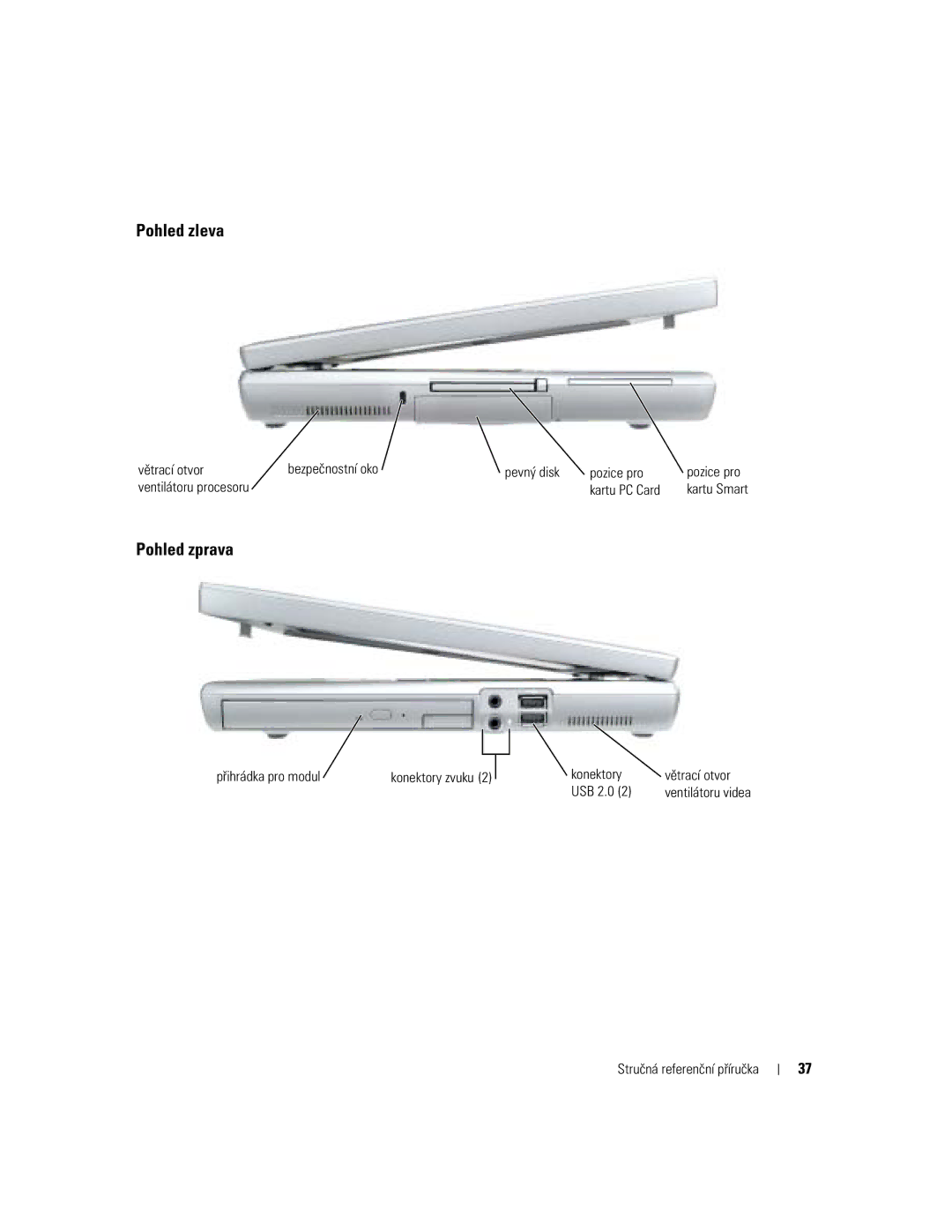 Dell M70 Mobile manual Pohled zleva, Pohled zprava 