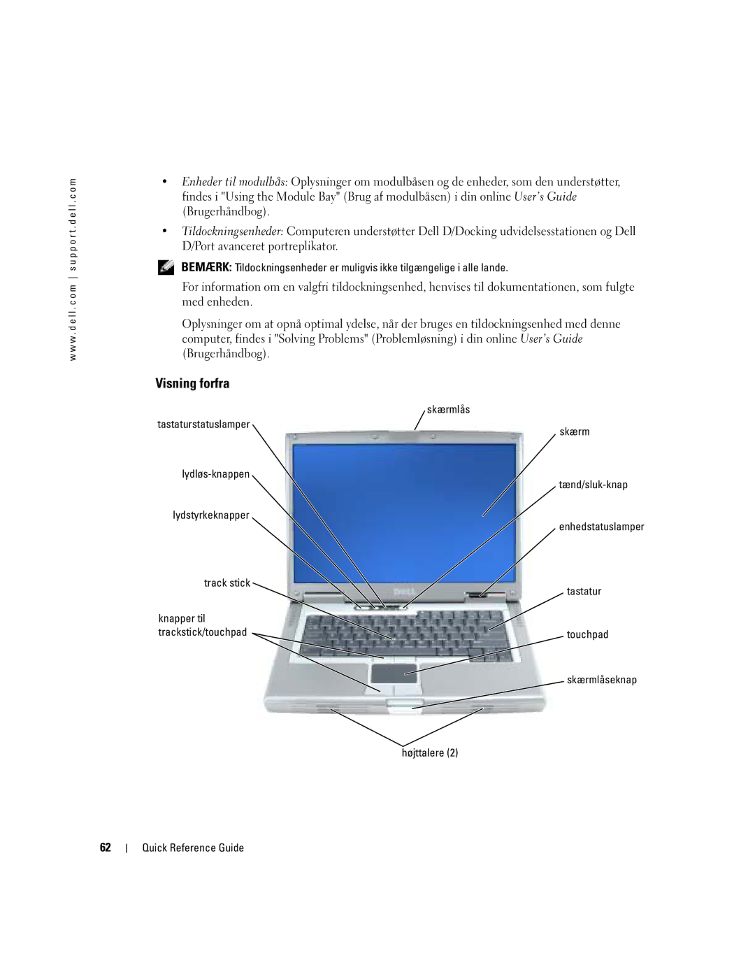 Dell M70 Mobile manual Visning forfra 