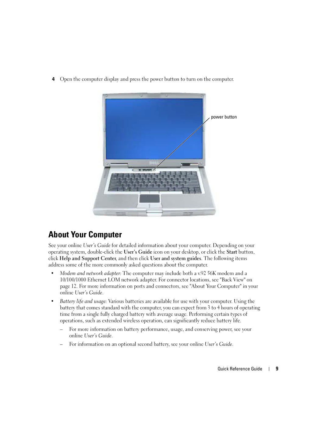 Dell M70 Mobile manual About Your Computer, Power button 