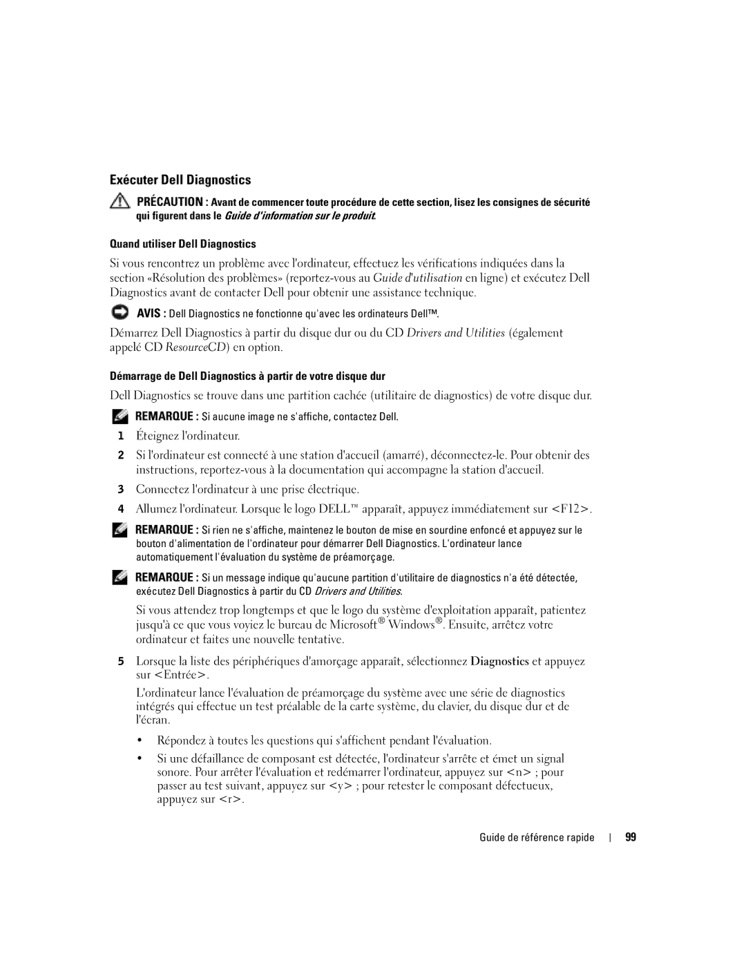 Dell M70 Mobile manual Exécuter Dell Diagnostics, Quand utiliser Dell Diagnostics 