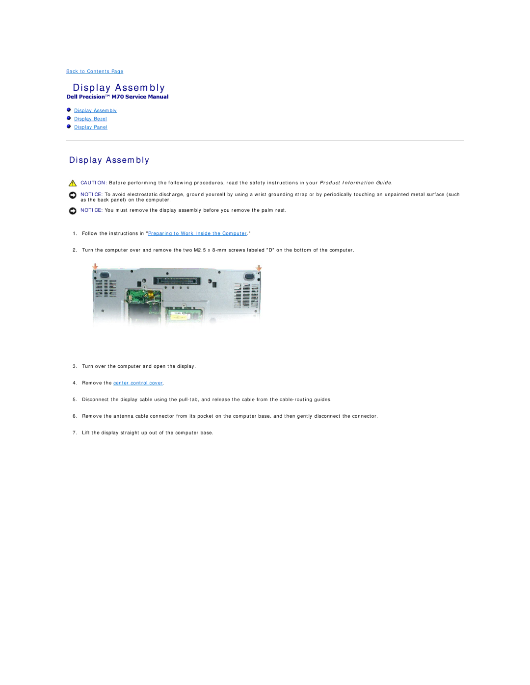 Dell M70 manual Display Assembly 