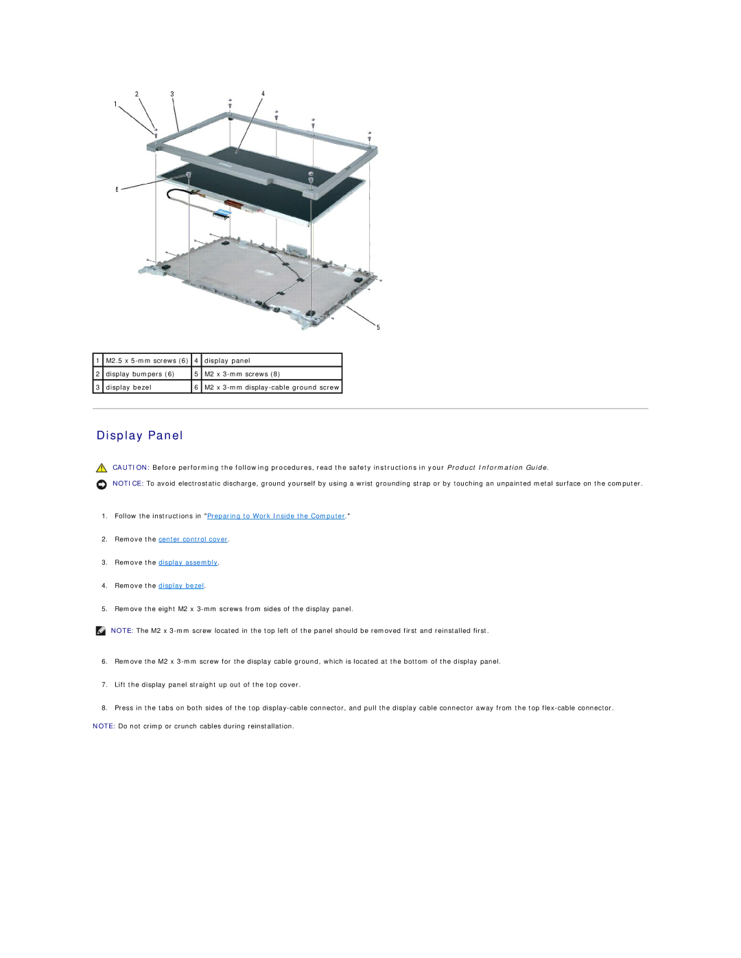 Dell M70 manual Display Panel 